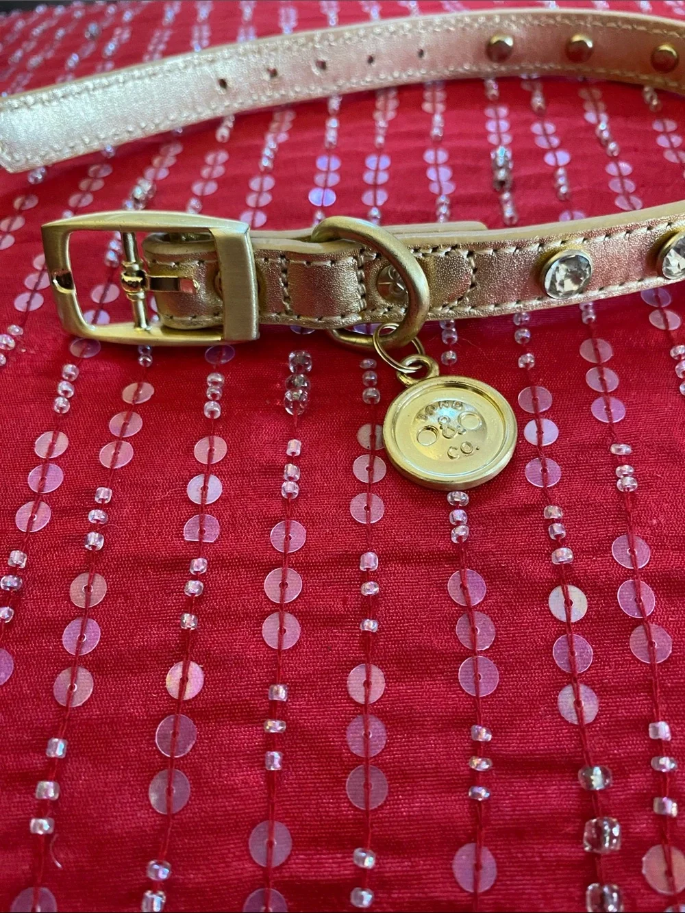 Bond&Co Gold Metallic Leather Crystal Encrusted Pet Collar